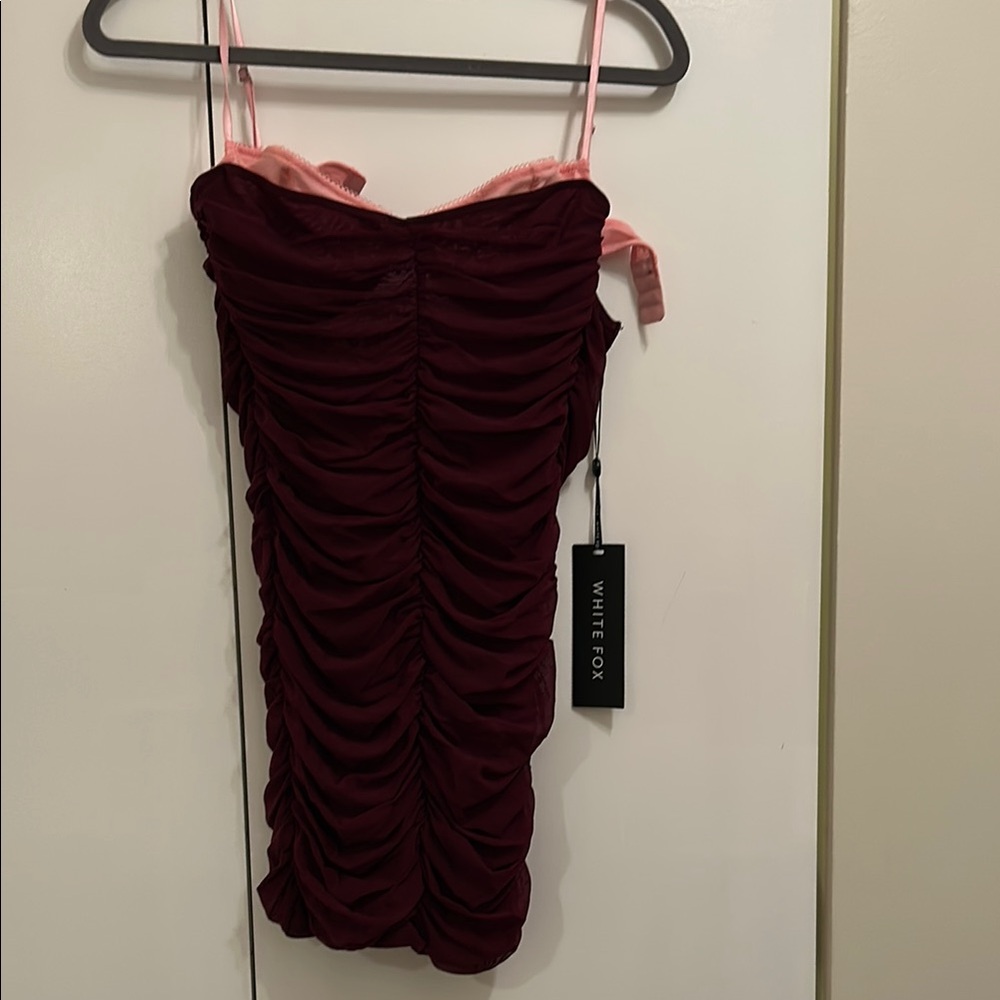 Red Bodycon Mini Dress with Ruching and Spaghetti Straps for Cocktail